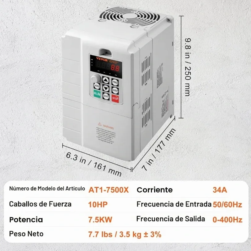 Variador de Frecuencia VFD 7.5KW 10HP 35A