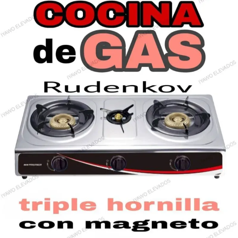 COCINA DE GAS RUDENKOV TRIPLE HORNILLA CON MAGNETO