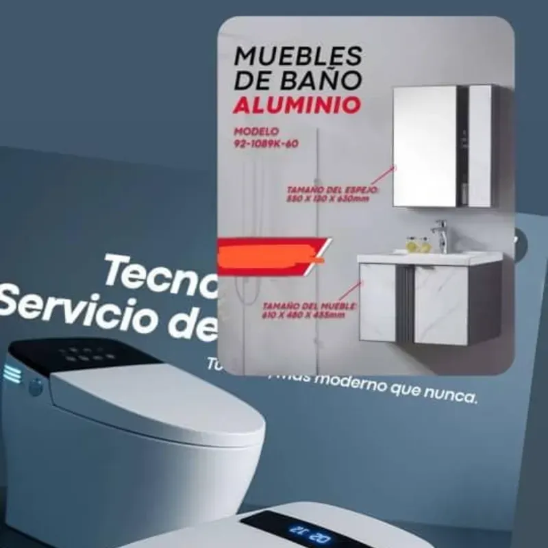 JUEGO DE TAZA INTELIGENTE CON LAVAMANOS Y ESPEJO CON MUEBLES DE ALUMINIO
