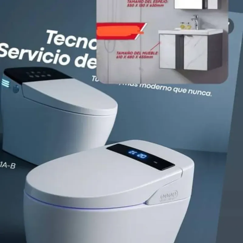 JUEGO DE TAZA INTELIGENTE CON LAVAMANOS Y ESPEJO CON MUEBLES DE ALUMINIO