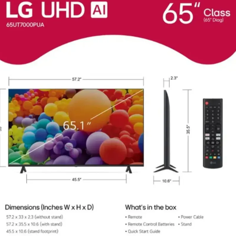 SMART TV LG UHD 4K 65" SERIE UT70 (2024)