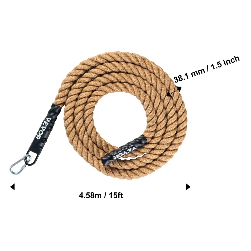 Cuerda de Escalada para Gimnasio 15 ft (4.58 m) – Diámetro 1.5” (38 mm) – Alta Resistencia 500 lb – Entrenamiento Funcional y Fuerza (BAJO PEDIDO)