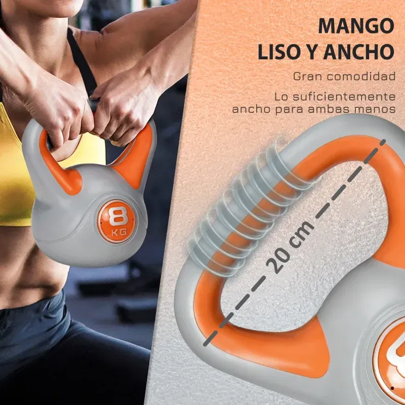 Kettlebell 8 kg de Cemento Recubierto en Plástico | Mango Ancho