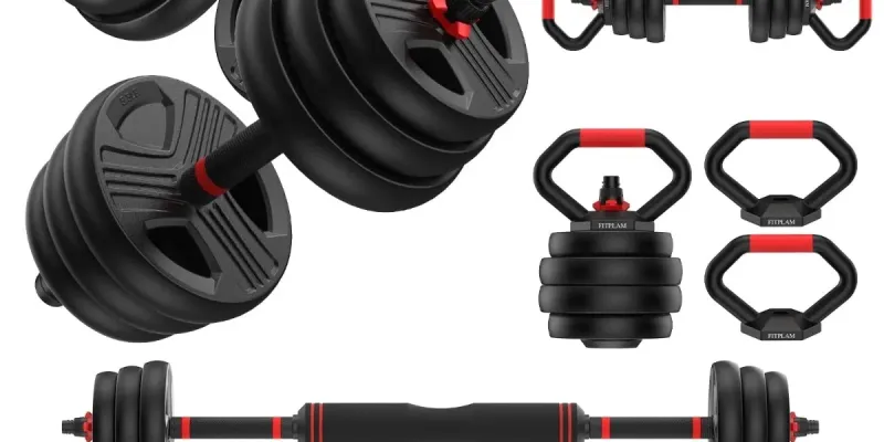 Juego de Mancuernas Ajustables 5 en 1 de 55 LB – Set Multifuncional con Barra, Kettlebell y Push-Up (Bajo Pedido)