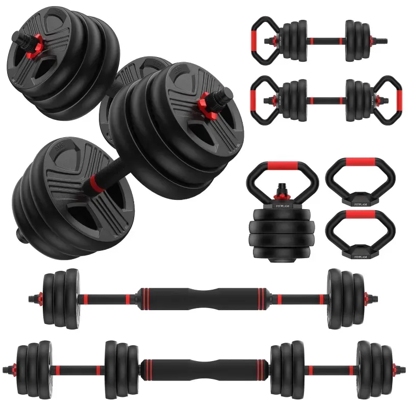 Juego de Mancuernas Ajustables 5 en 1 de 55 LB – Set Multifuncional con Barra, Kettlebell y Push-Up (Bajo Pedido)