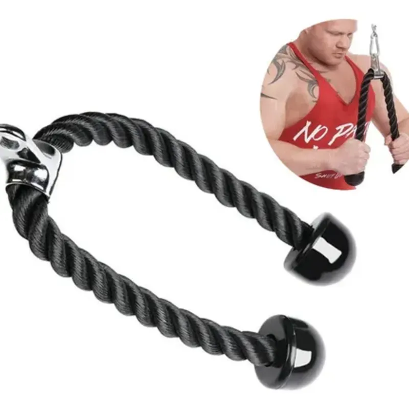 Soga de Tríceps para Polea de Gimnasio – Cuerda Engomada con Argolla Metálica (Uso Profesional)