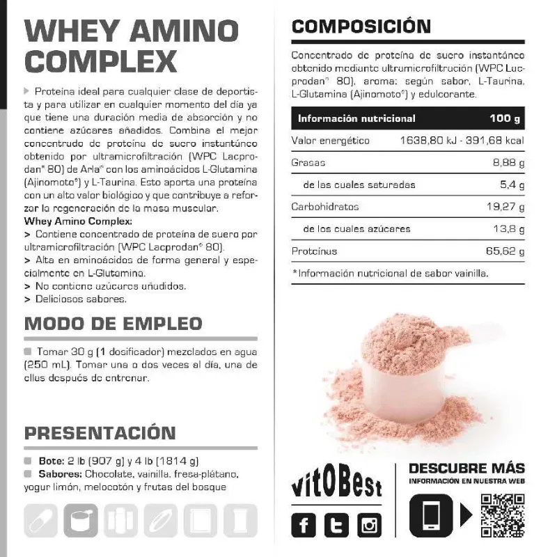 VitoBest Whey Amino Complex 500 g – Chocolate / Chocolate Blanco / Fresa Nata