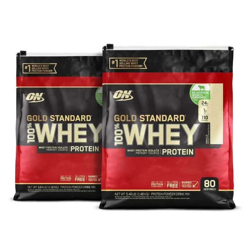 WHey Protein ON 80 Servicios 5,64Lb Sabores Chocolate y Vainilla.