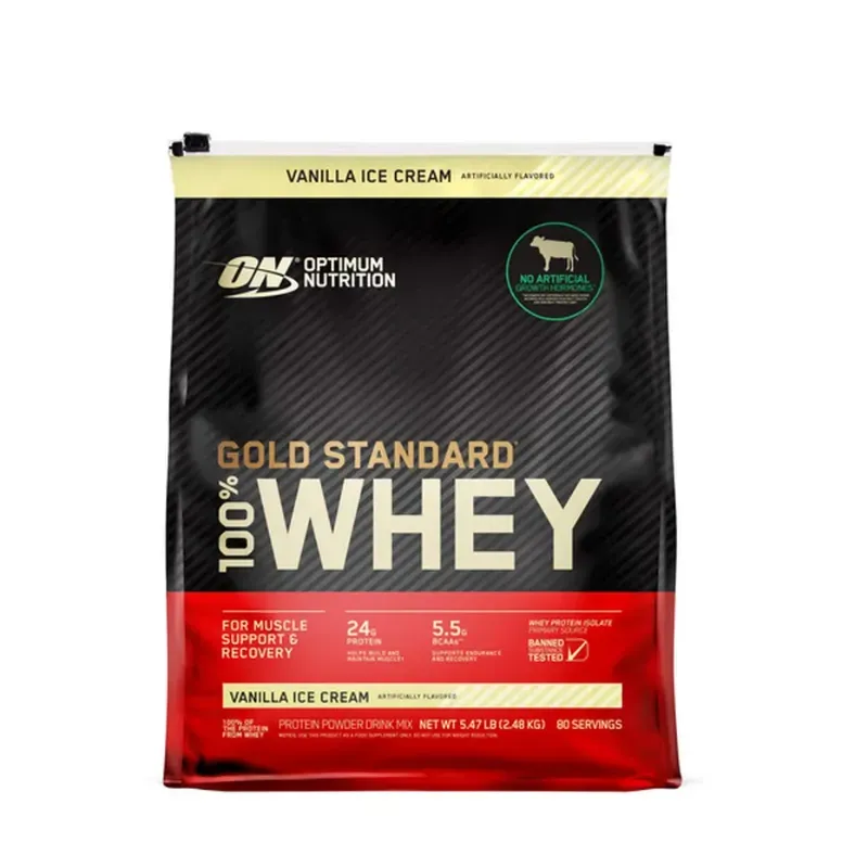 WHey Protein ON 80 Servicios 5,64Lb Sabores Chocolate y Vainilla.