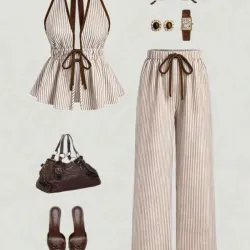 Conjunto rayado detalles  carmelita