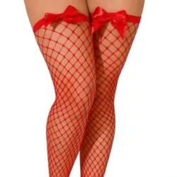 Medias Rojas estilo malla con detalle de lazo