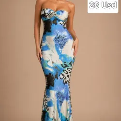Vestido azul y blanco  estampado en diseño animal print