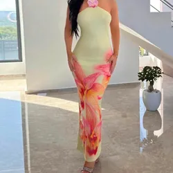 Vestido  Largo Amarillo claro y Floral