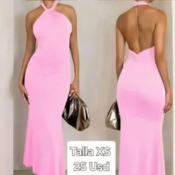 Vestido largp rosa claro elegante