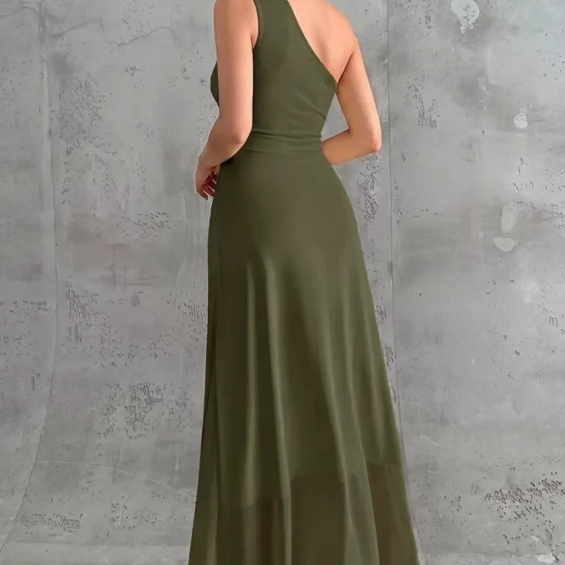 Vestido Verde Olivo de un solo hombro