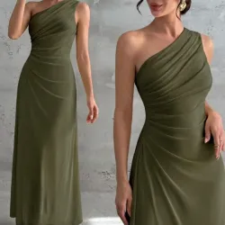 Vestido Verde Olivo de un solo hombro