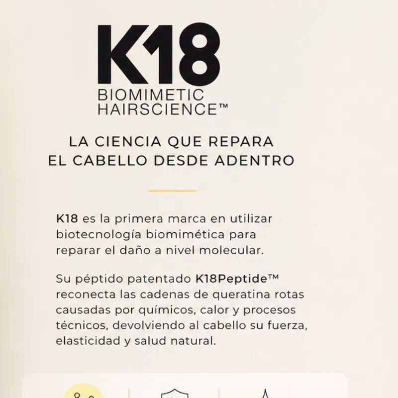 Dúo Reparador Molecular K18 Biomimetic Hairscience (Aceite + Mascarilla Leave-In) – 10 ml / 15 ml