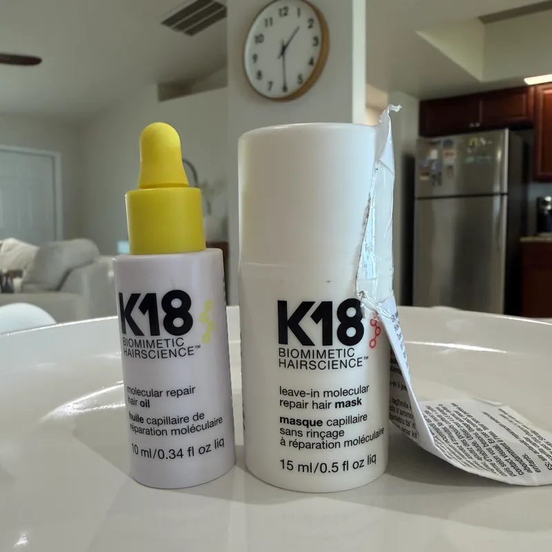 Dúo Reparador Molecular K18 Biomimetic Hairscience (Aceite + Mascarilla Leave-In) – 10 ml / 15 ml