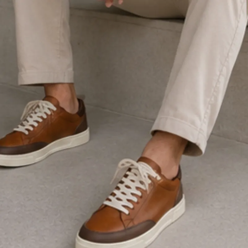 Tenis casuales en cuero color cognac.