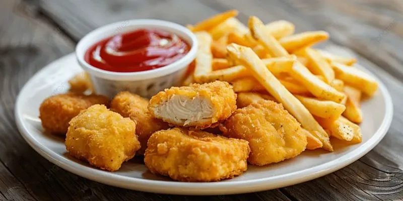 Nuggets de pollo con papas fritas 