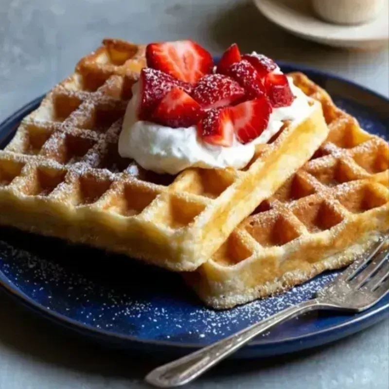 Wafles con merengue, frutas y miel