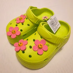 Pink Flower Green Crocs 