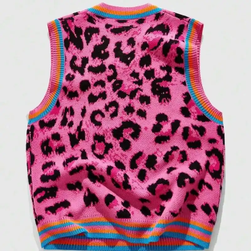 V Neck Leopard Pink