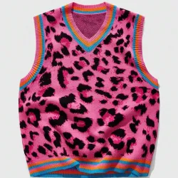 V Neck Leopard Pink