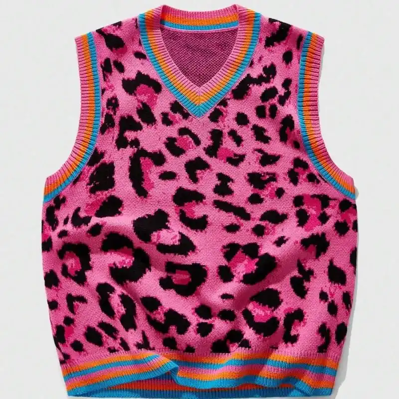 V Neck Leopard Pink
