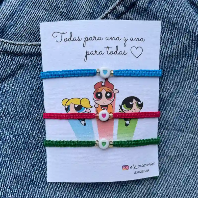 Pulseras tejidas de las chicas súper poderosas 🩵🩷💚