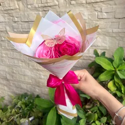 Ramo de 4 rosas en dos tonos de rosado