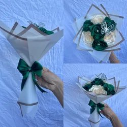 Ramo de 7 rosas color crema y verde ( con alfileres de diamantes 💎)