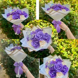 Ramo de rosas moradas y color crema , con accesorios de diamantes 
