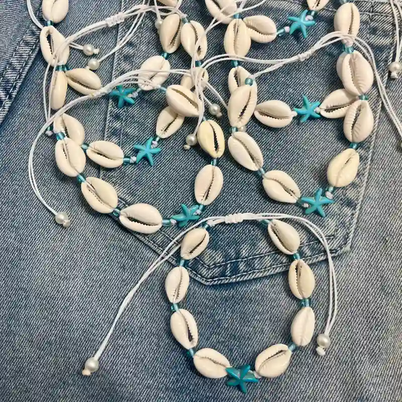 Tobillera de caracoles con estrella de mar 