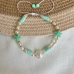 Tobillera de fimos , perlas y estrellas de mar 
