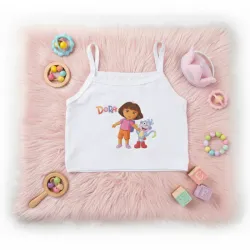 Blusa corta para niña con diseño de Dora color blanco