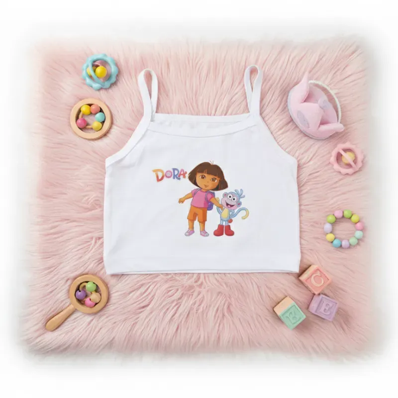 Blusa corta para niña con diseño de Dora color blanco