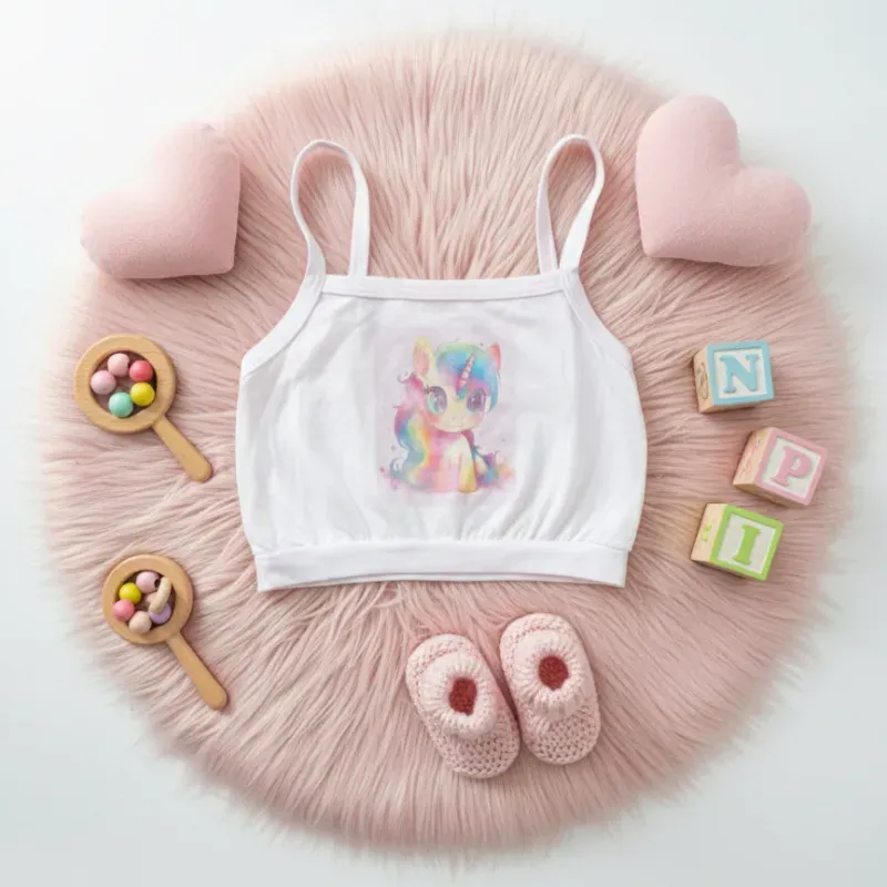 Blusa corta blanca con diseño unicornio