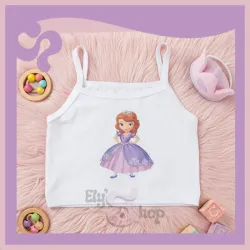 Blusa corta blanca para niña con diseño de la princesa Sofía