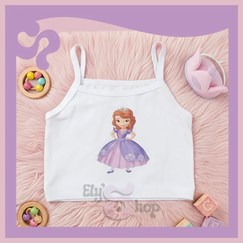 Blusa corta blanca para niña con diseño de la princesa Sofía