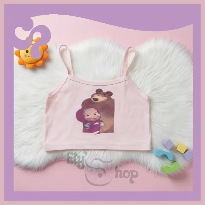 Blusa corta para niña con diseño Masha y Oso
