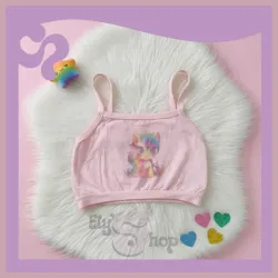 Blusa corta para niña con diseño de unicornio color rosa