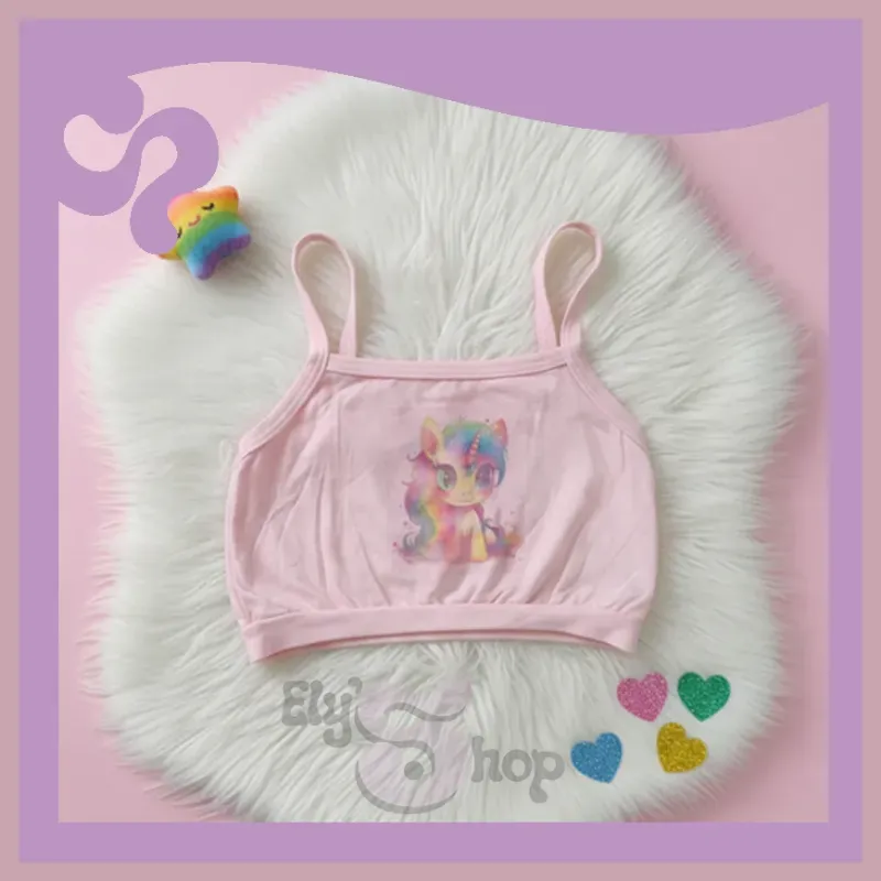 Blusa corta para niña con diseño de unicornio color rosa