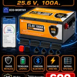 Batería de Litio ECO-WORTHY 25.6V 100Ah (2560Wh)