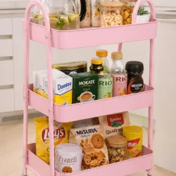 CARRITO ORGANIZADOR METÁLICO DE 3 NIVELES ROSADO