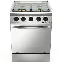 COCINA CON HORNO DE GAS CON 4 QUEMADORES Y 20" PLATEADA