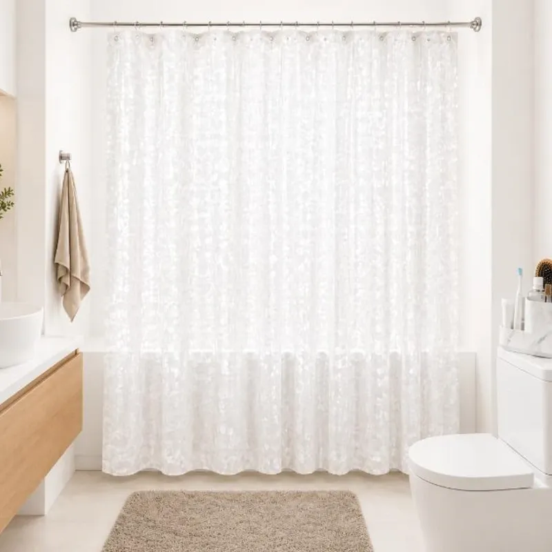 Cortina de ducha PVC* + barra ajustable + organizador de tocador
