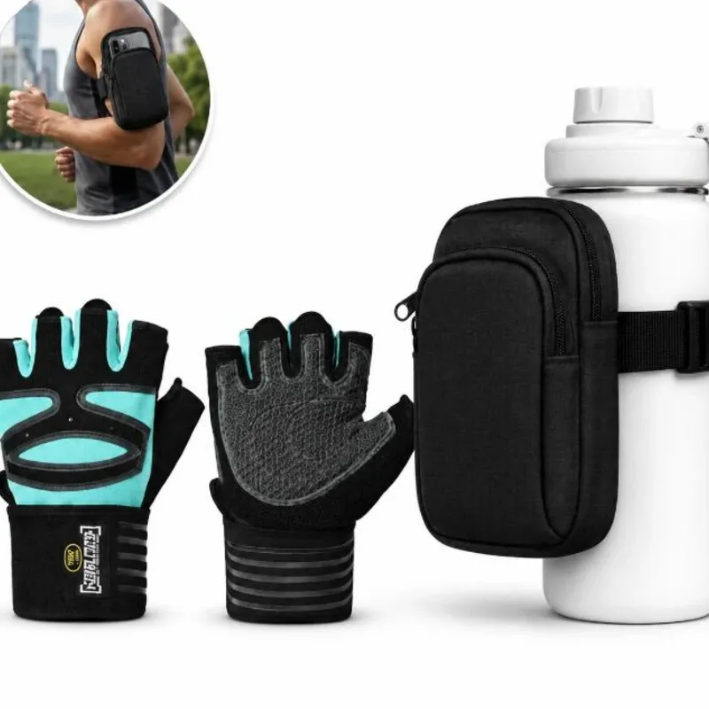 Guantes de entrenamiento con muñequeras + estuche multiuso con correa