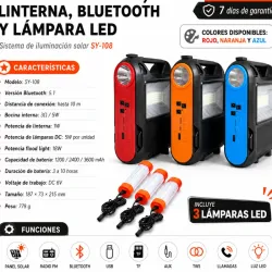 Radio con panel solar, linterna, Bluetooth y lámpara LED