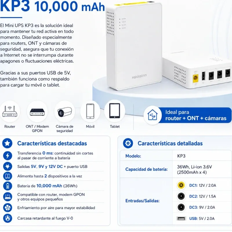 Respaldo para Router Mini UPS KP3 10,000 mAh